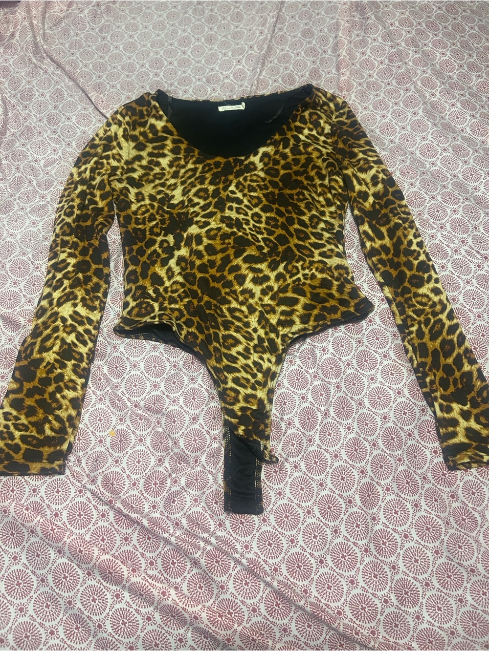 Leopard Print Long-Sleeve One-Piece Bodysuit - Gold/Black